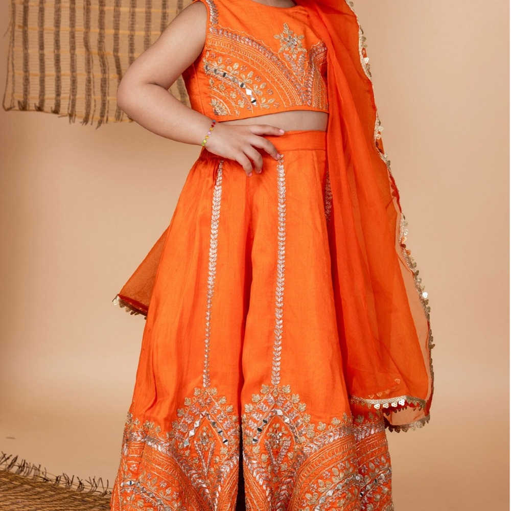 Traditional Indian Lengha Wedding Guest Toddler 2T/3T Orange and blue